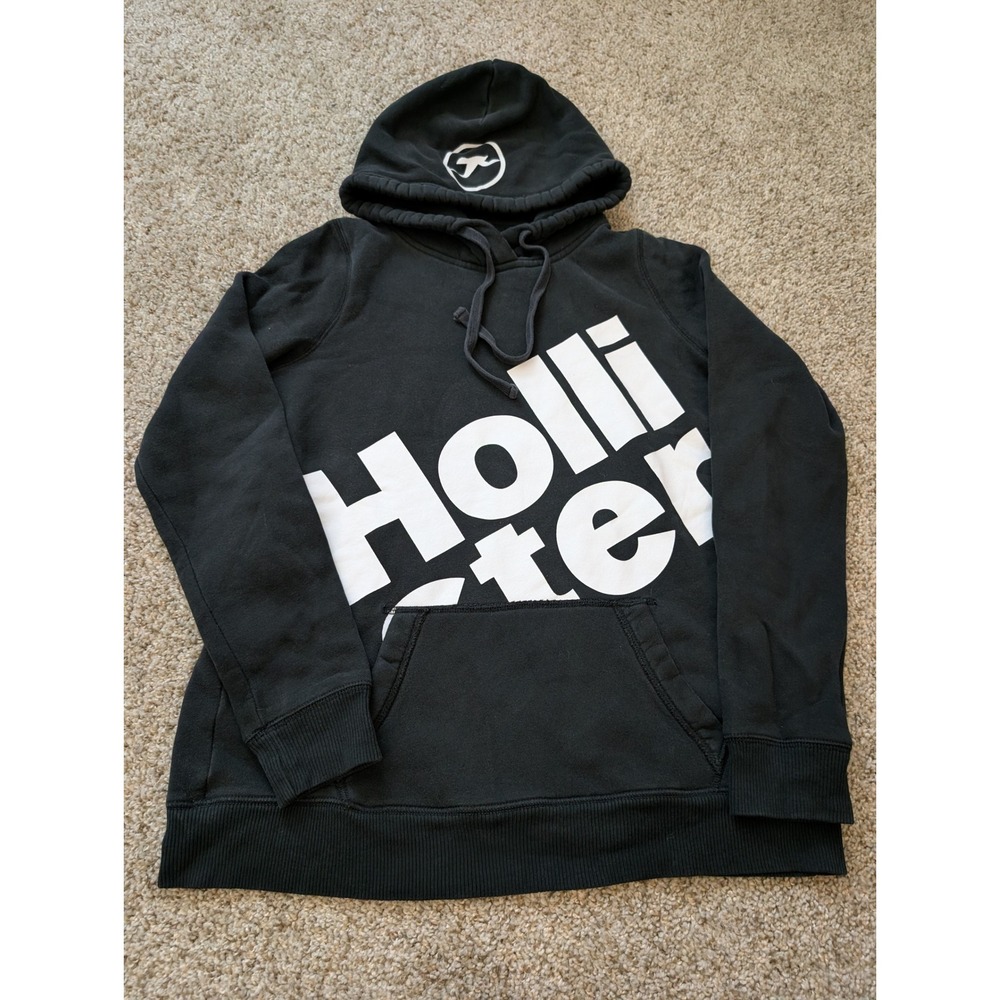 Hollister Mens Black Graphic Logo Pullover Hoodie Sweatshirt Size S Small